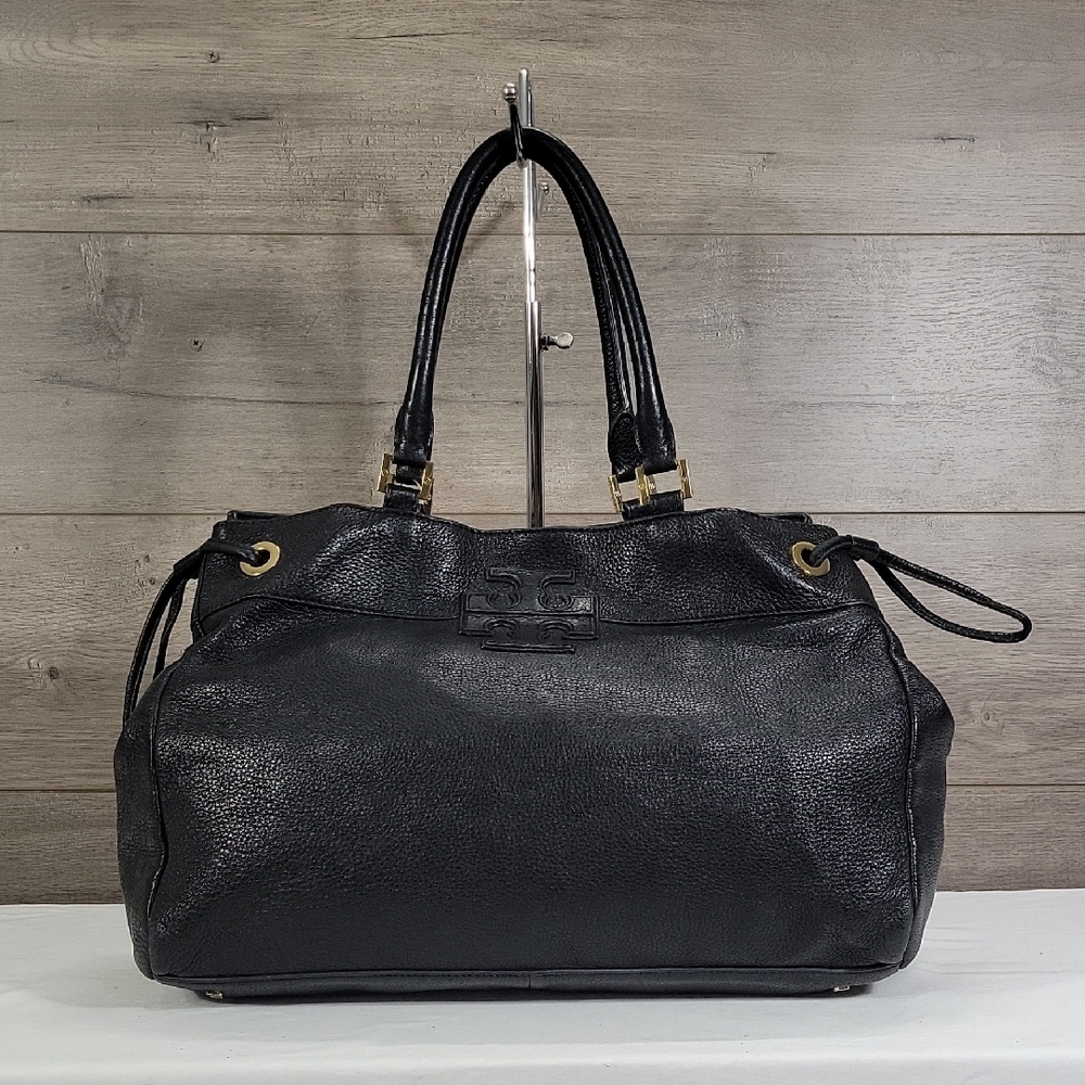 Tory Burch Classic Black Pebble Leather Tote Handbag